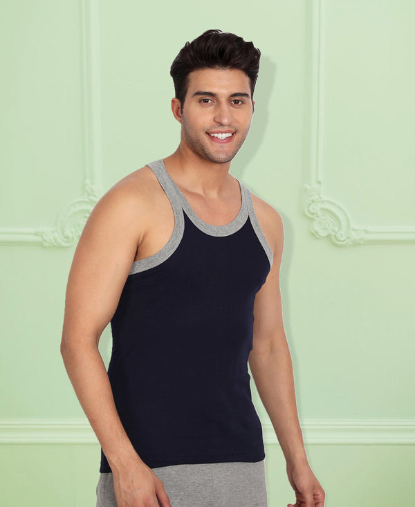 T.T. Men Titanic Pure Cotton Navy Gym Vest