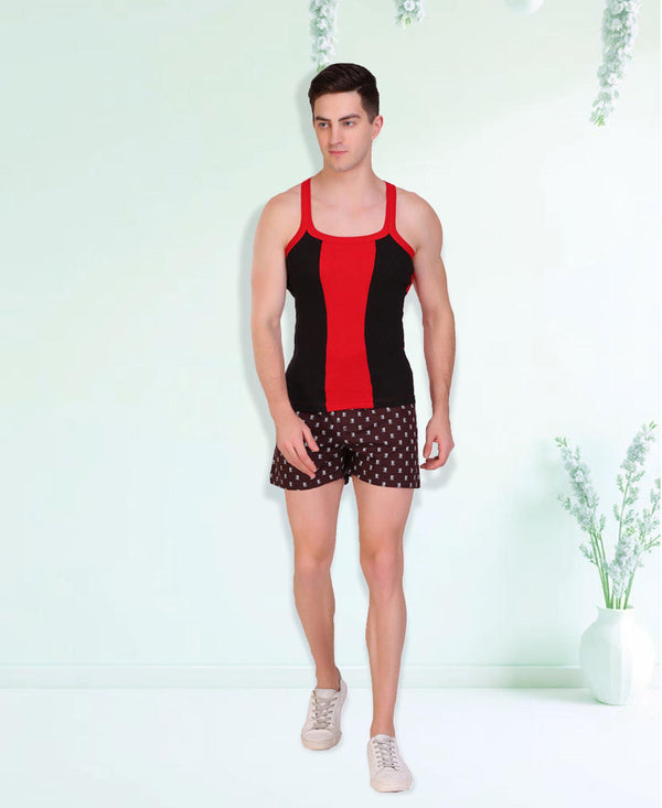 T.T. Men DesignerGym Vest Pack Of 2 Black-Red -Blue-Grey