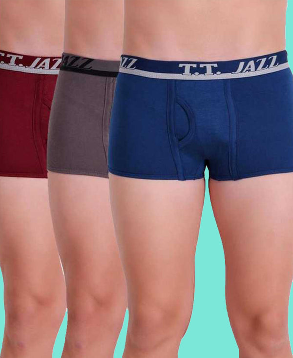 T.T. Men Jazz Mini Trunk Pack Of 3 Blue-Grey-Maroon