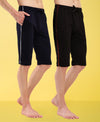 T.T. Men Regular Fit Poly Jersey Capri With Side Piping Pack Of 2-Black-Navy