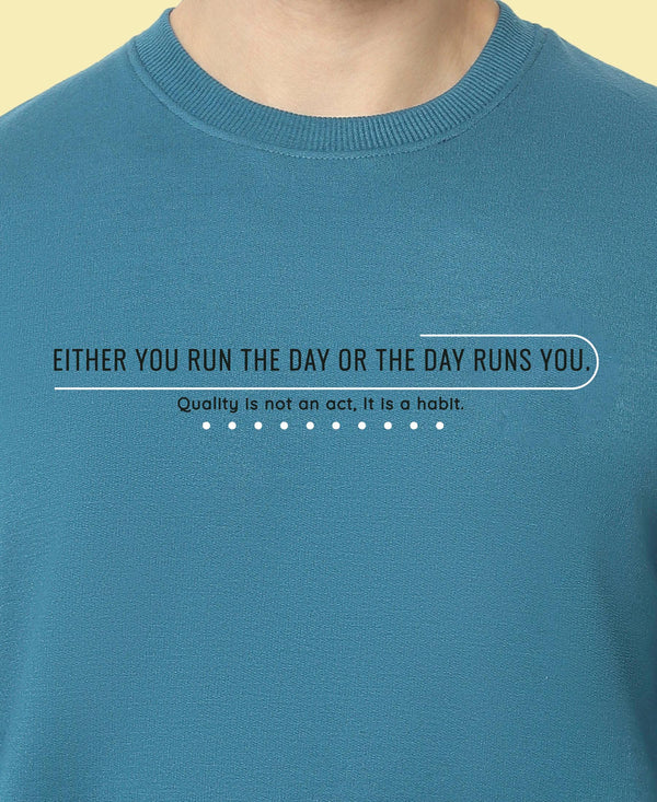 HiFlyers Men Slim Fit Slogan Printed Cotton Fleece Sweatshirt -Airforce