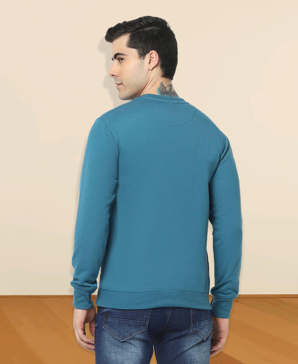 HiFlyers Men Slim Fit Slogan Printed Cotton Fleece Sweatshirt -Airforce