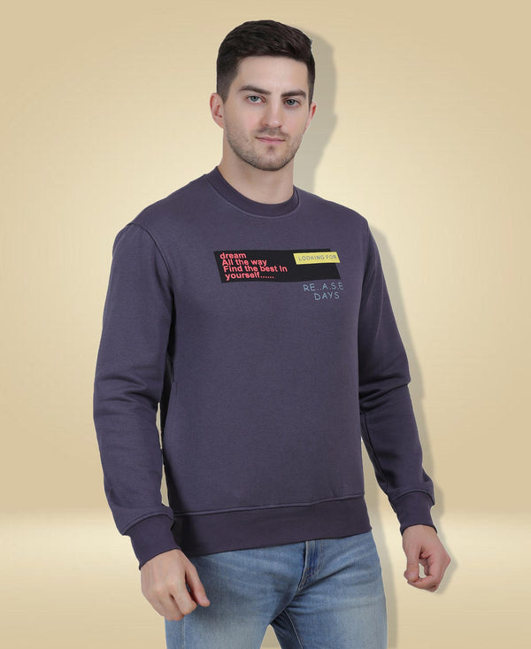 HiFlyers Mens Anthra Slim Fit Printed Round Neck Sweatshirt