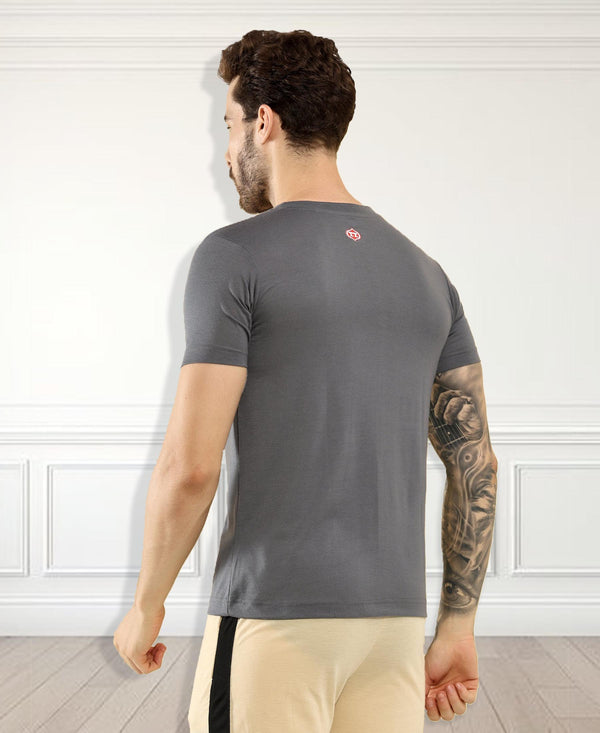 T.T. Men Slim Fit Poly Jersey Round Neck Half Sleeve T-Shirt Anthra