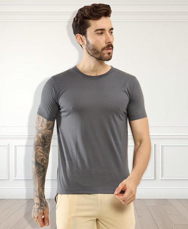 T.T. Men Slim Fit Poly Jersey Round Neck Half Sleeve T-Shirt Anthra