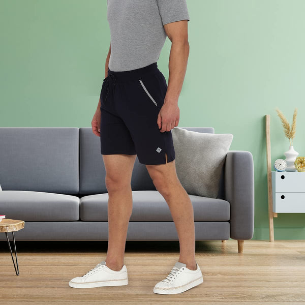 Almo Men Combed Cotton Knitted Shorts | Regular Fit | Soft & Breathable | Everyday Comfort Shorts for Men-Navy