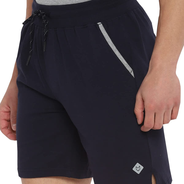 Almo Men Combed Cotton Knitted Shorts | Regular Fit | Soft & Breathable | Everyday Comfort Shorts for Men-Navy