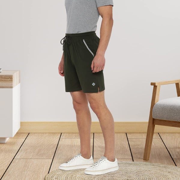 Almo Men Combed Cotton Knitted Shorts | Regular Fit | Soft & Breathable | Everyday Comfort Shorts for Men-Rifle Green