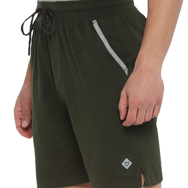 Almo Men Combed Cotton Knitted Shorts | Regular Fit | Soft & Breathable | Everyday Comfort Shorts for Men-Rifle Green