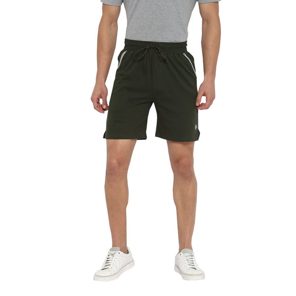 Almo Men Combed Cotton Knitted Shorts | Regular Fit | Soft & Breathable | Everyday Comfort Shorts for Men-Rifle Green