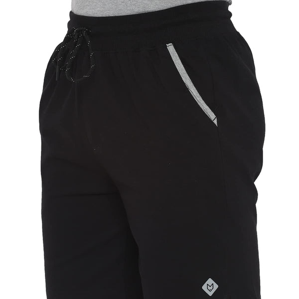 Almo Men Combed Cotton Knitted Shorts | Regular Fit | Soft & Breathable | Everyday Comfort Shorts for Men-Black