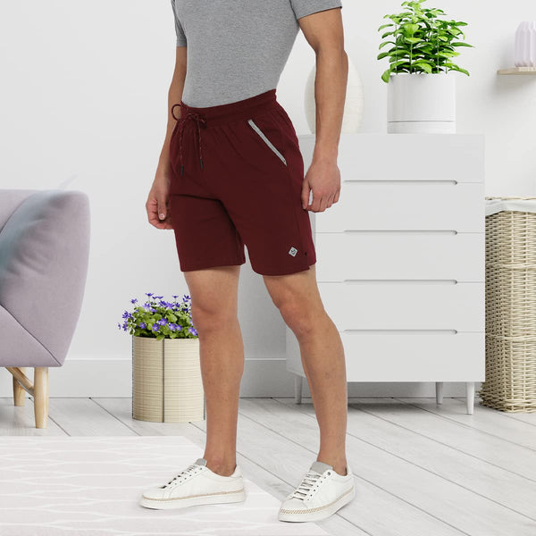 Almo Men Combed Cotton Knitted Shorts | Regular Fit | Soft & Breathable | Everyday Comfort Shorts for Men-Wine