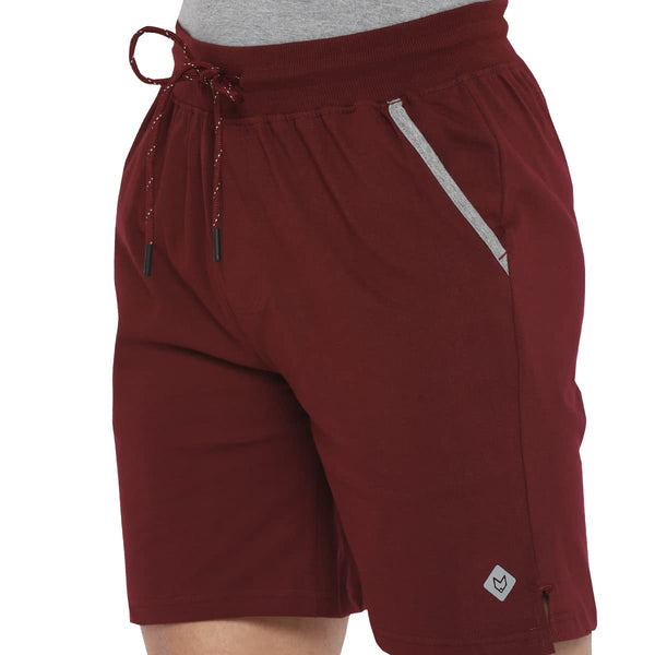 Almo Men Combed Cotton Knitted Shorts | Regular Fit | Soft & Breathable | Everyday Comfort Shorts for Men-Wine