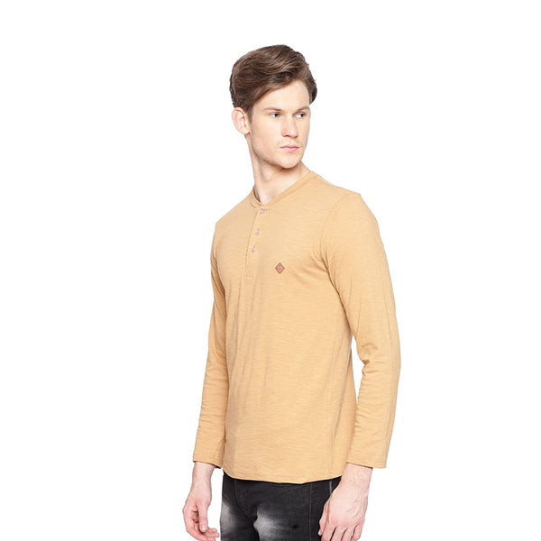 Almo Men Cotton Slub Henley T-Shirt | Full Sleeve | Lightweight & Breathable | Regular Fit Casual T-Shirt for Men-Dirty Orange