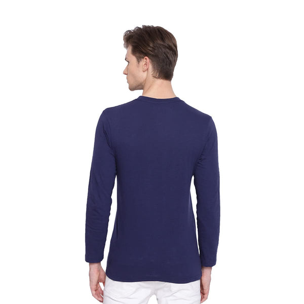 Almo Men Cotton Slub Henley T-Shirt | Full Sleeve | Lightweight & Breathable | Regular Fit Casual T-Shirt for Men-Navy