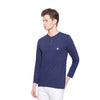 Almo Men Cotton Slub Henley T-Shirt | Full Sleeve | Lightweight & Breathable | Regular Fit Casual T-Shirt for Men-Navy