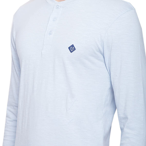 Almo Men Cotton Slub Henley T-Shirt | Full Sleeve | Lightweight & Breathable | Regular Fit Casual T-Shirt for Men-Light Blue
