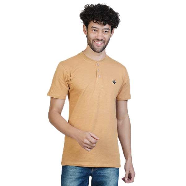 Almo Men Cotton Slub Henley T-Shirt | HalfSleeve | Lightweight & Breathable | Regular Fit Casual T-Shirt for Men-Dirty Orange