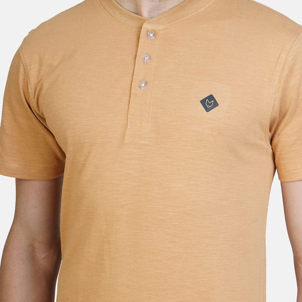 Almo Men Cotton Slub Henley T-Shirt | HalfSleeve | Lightweight & Breathable | Regular Fit Casual T-Shirt for Men-Dirty Orange