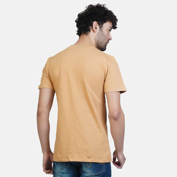 Almo Men Cotton Slub Henley T-Shirt | HalfSleeve | Lightweight & Breathable | Regular Fit Casual T-Shirt for Men-Dirty Orange