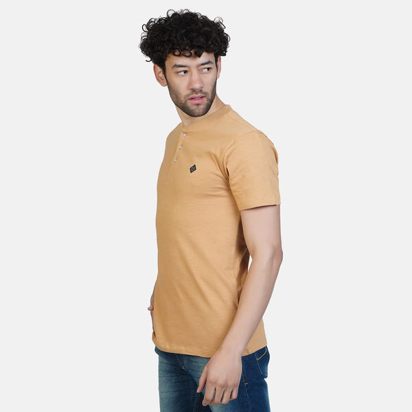 Almo Men Cotton Slub Henley T-Shirt | HalfSleeve | Lightweight & Breathable | Regular Fit Casual T-Shirt for Men-Dirty Orange