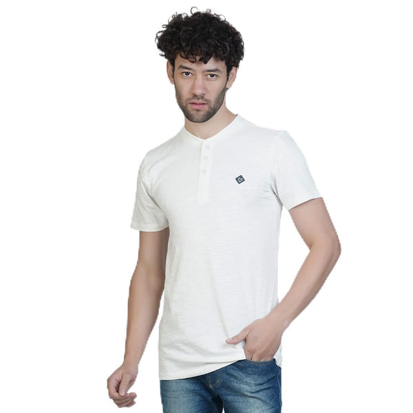 Almo Men Cotton Slub Henley T-Shirt | HalfSleeve | Lightweight & Breathable | Regular Fit Casual T-Shirt for Men-White