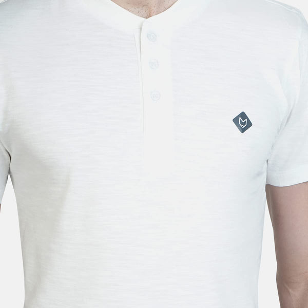 Almo Men Cotton Slub Henley T-Shirt | HalfSleeve | Lightweight & Breathable | Regular Fit Casual T-Shirt for Men-White