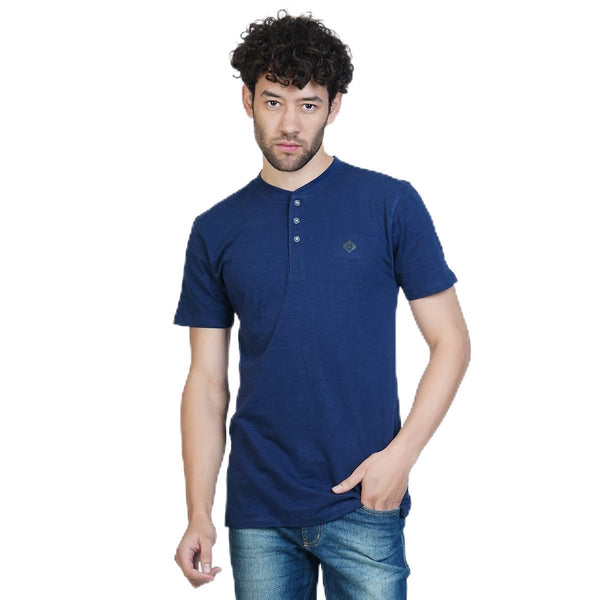 Almo Men Cotton Slub Henley T-Shirt | HalfSleeve | Lightweight & Breathable | Regular Fit Casual T-Shirt for Men-Navy