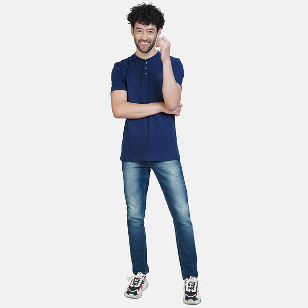 Almo Men Cotton Slub Henley T-Shirt | HalfSleeve | Lightweight & Breathable | Regular Fit Casual T-Shirt for Men-Navy