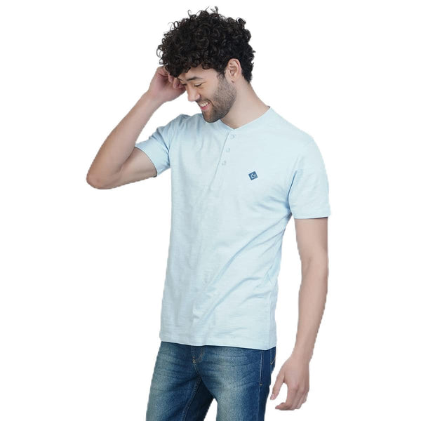 Almo Men Cotton Slub Henley T-Shirt | HalfSleeve | Lightweight & Breathable | Regular Fit Casual T-Shirt for Men-Light Blue