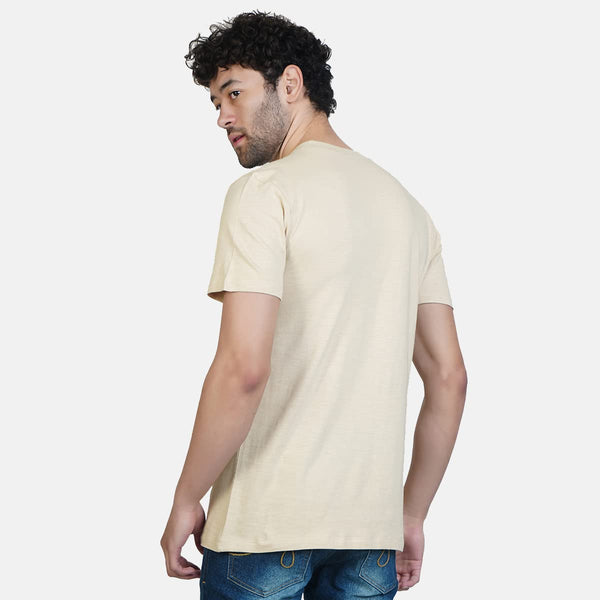 Almo Men Cotton Slub Henley T-Shirt | HalfSleeve | Lightweight & Breathable | Regular Fit Casual T-Shirt for Men-Tan