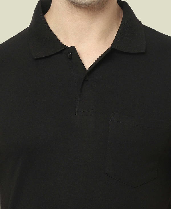 T.T. Men'S Solid Sinker Polo Tshirts With PocketBlack
