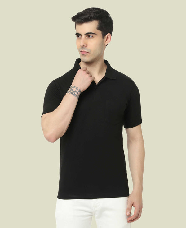 T.T. Men'S Solid Sinker Polo Tshirts With PocketBlack