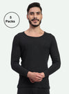 T.T. Men Regular Fit Cotton Rich With Elastomeric Finish Thermal Top Pack Of 5-Black