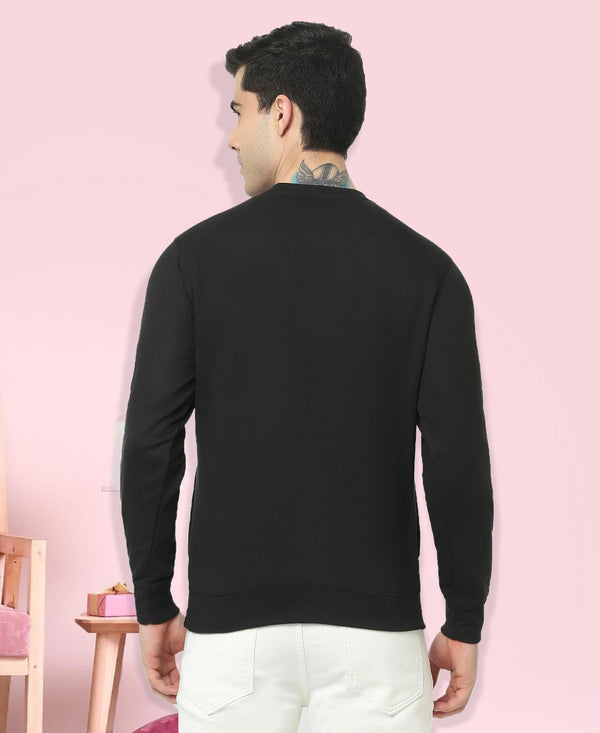 HiFlyers Men Slim Fit Slogan Printed Cotton Fleece Sweatshirt -Black