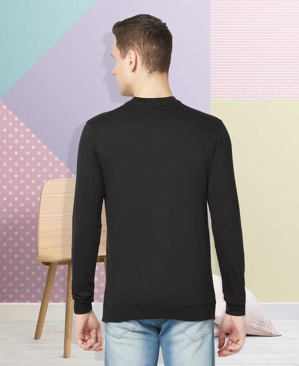T.T. Men Black Cotton Polyster Regular Fit Solid Sweatshirt Style Tshirt