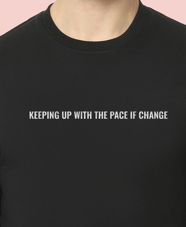 HiFlyers Men Slim Fit Slogan Printed Cotton Fleece Sweatshirt -Black