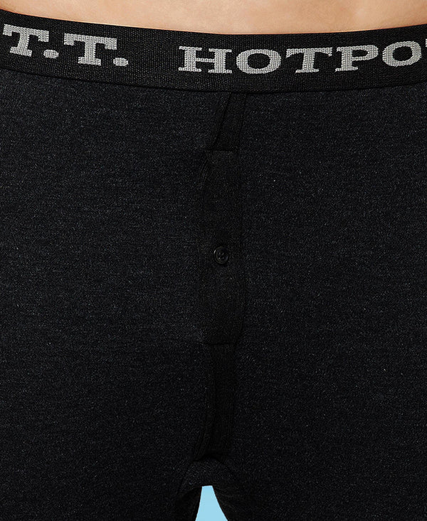 T.T. Men Regular Fit Hotpot Dyed Cotton Fleece Heavy Winter Thermal Trouser -Black