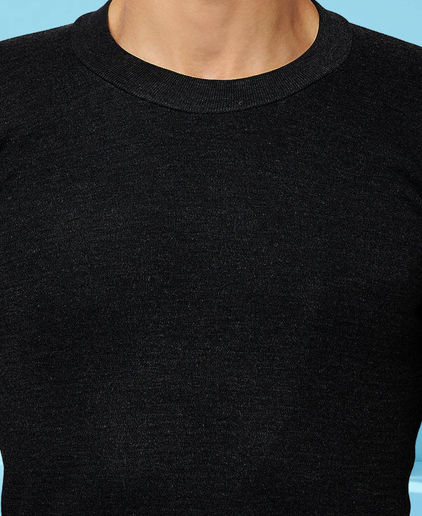 T.T. Men Regular Fit Hotpot Dyed Cotton Fleece Heavy Winter Thermal Top -Black