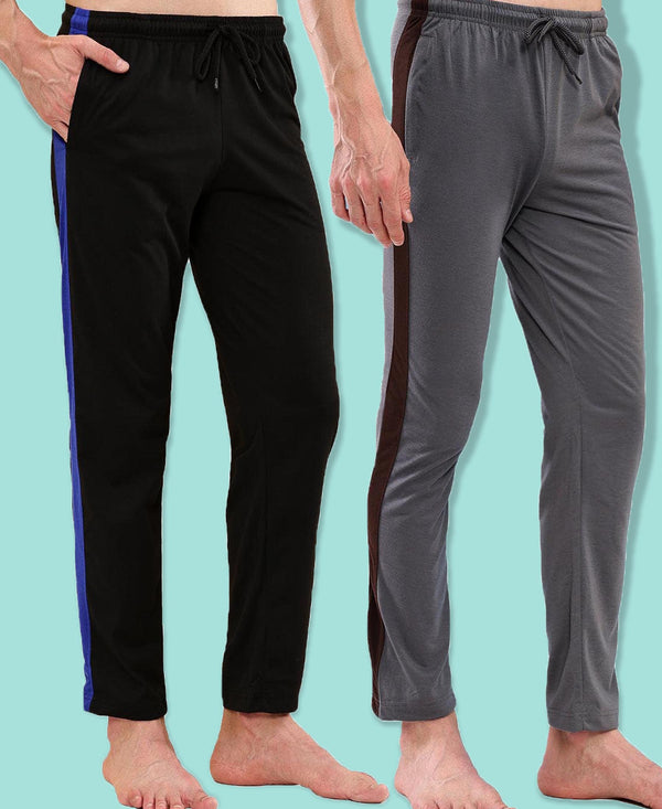 T.T. Men Regular Fit Poly Jersey Cut And Sew Trackpant Pack Of 2-Black-Grey