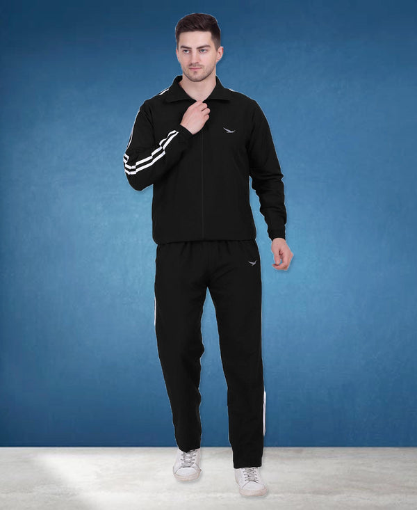 HiFlyers Mens Black Regular Fit Solid Micro Polyester Fabric Tracksuit (All Season)