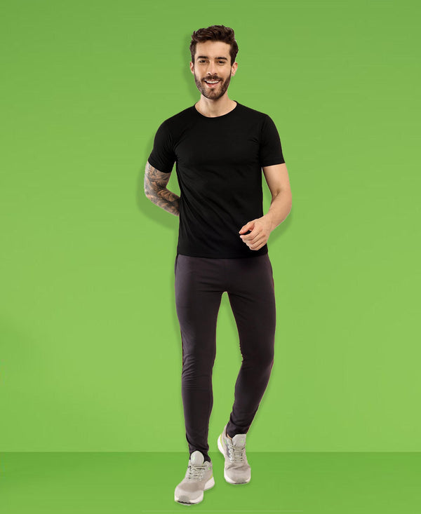 T.T. Men Slim Fit Poly Jersey Round Neck Half Sleeve T-Shirt Black