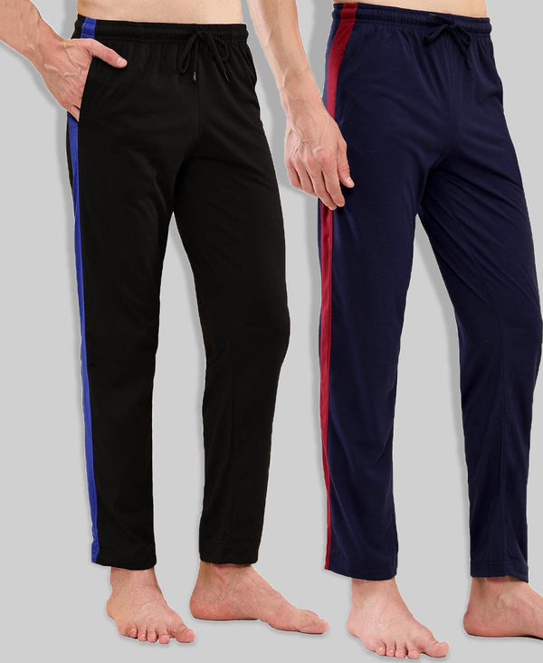 T.T. Men Regular Fit Poly Jersey Cut And Sew Trackpant Pack Of 2-Black-Navy