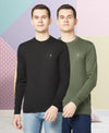 T.T. Men Cotton Polyster Regular Fit Solid Full Sleeve T-Shirt Pack Of 2 (Black-Olive )