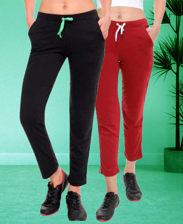 T.T. Women 100% Cotton Interlock Fabric Track Pant Pack Of 2