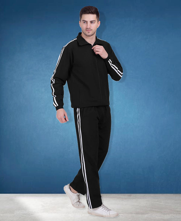HiFlyers Mens Black Regular Fit Solid Micro Polyester Fabric Tracksuit (All Season)