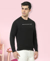 HiFlyers Men Slim Fit Slogan Printed Cotton Fleece Sweatshirt -Black