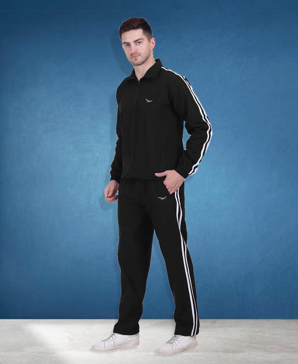HiFlyers Mens Black Regular Fit Solid Micro Polyester Fabric Tracksuit (All Season)