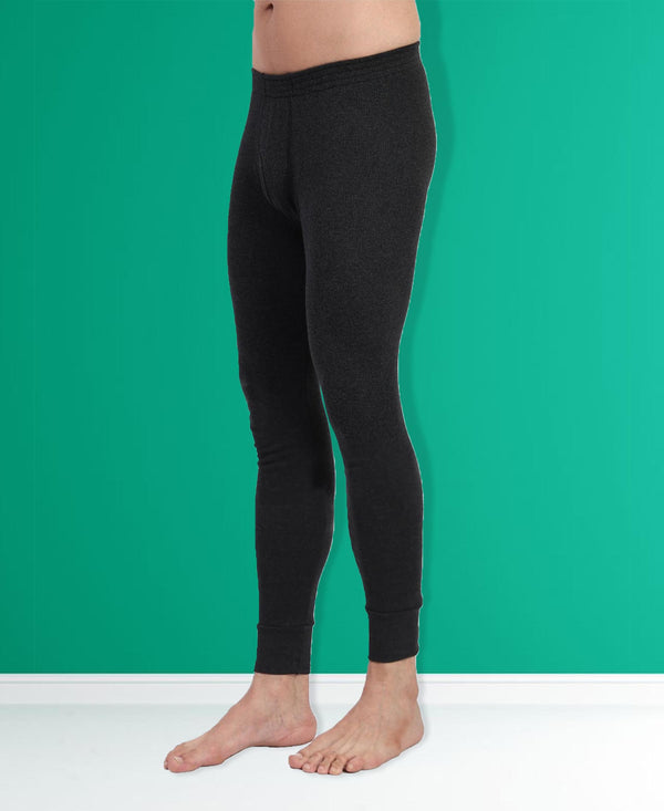 T.T. Men Regular Fit Cotton Rich With Elastomeric Finish Thermal Trouser Pack Of 3-Black