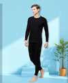 T.T. Men Regular Fit Hotpot Dyed Cotton Fleece Heavy Winter Thermal Set (Top & Bottom) -Black